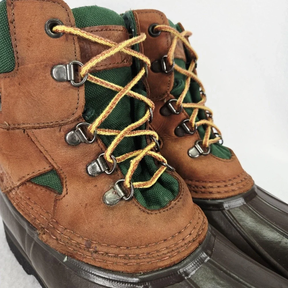 LL Bean Bean Boots Mens 8M Brown Green Duck G Force Compound Outdoor Waterproof